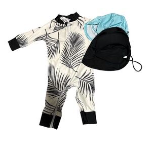 Honeysuckle Baby Swim Outfit  [💥BUNDLE 3 items](6–12M Romper, 6M Hat & 12M Hat)